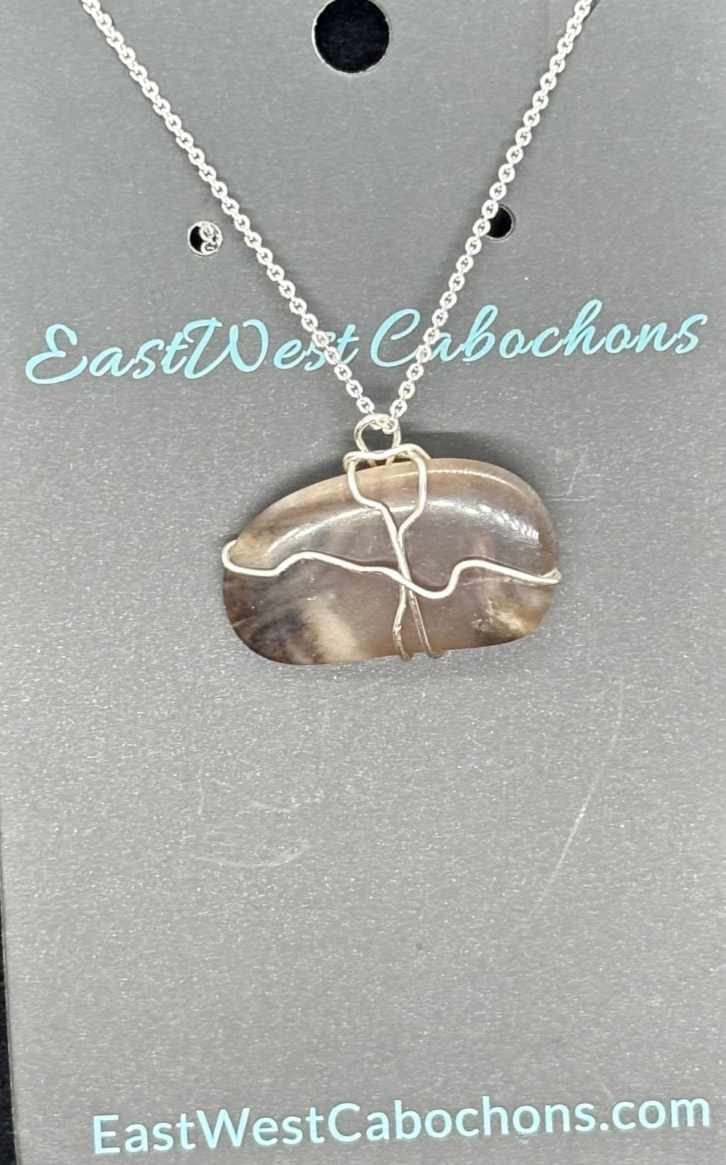 PETRIFIED WOOD AND SILVER NECKLACE