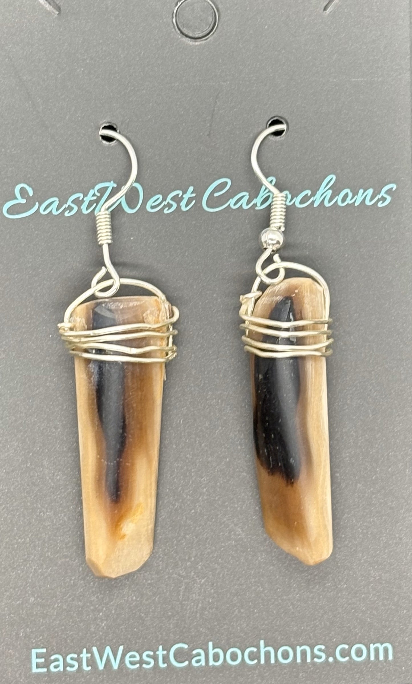 PETRIFIED WOOD AND SILVER EARRINGS