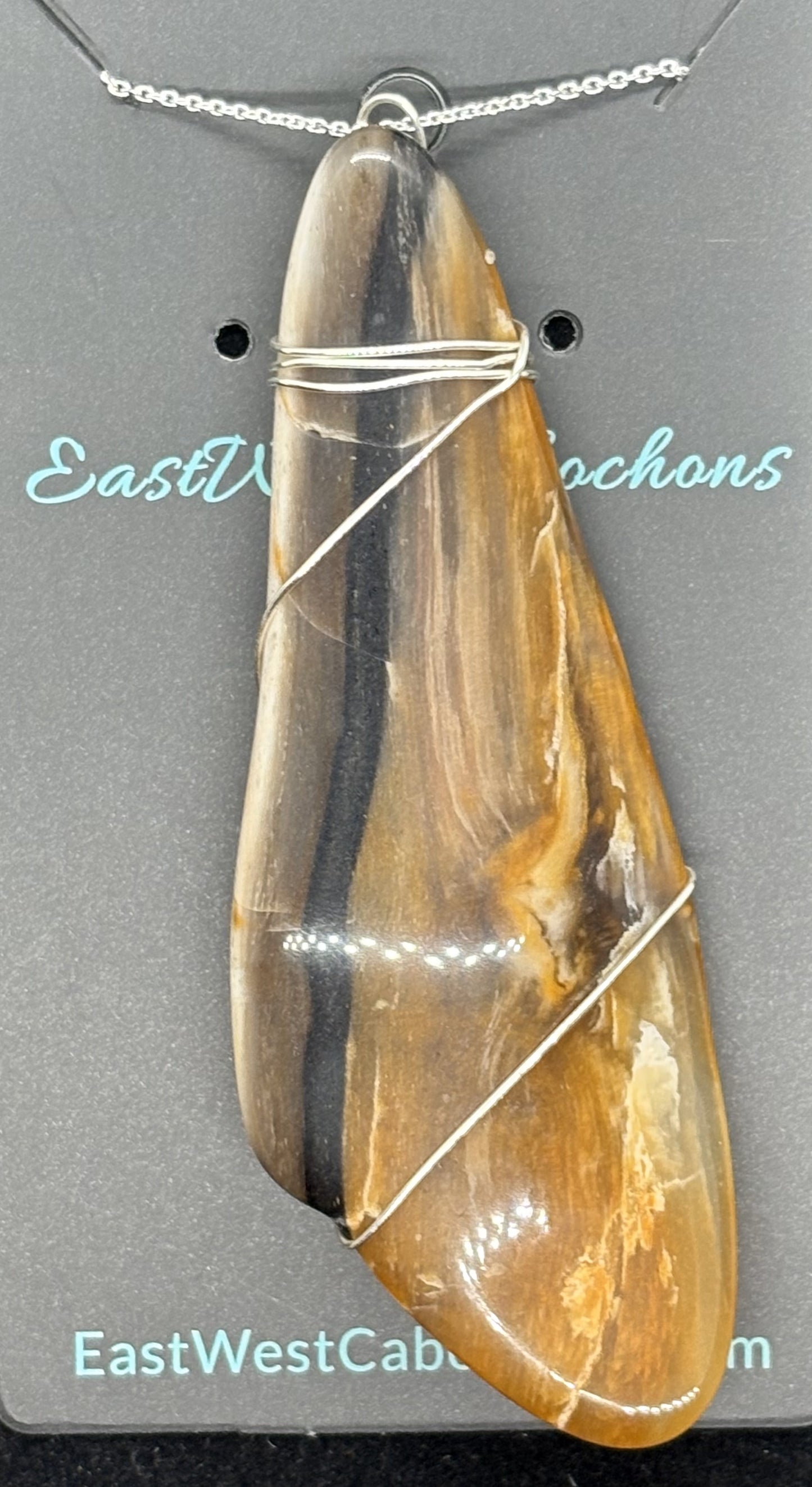 PETRIFIED WOOD AND SILVER NECKLACE