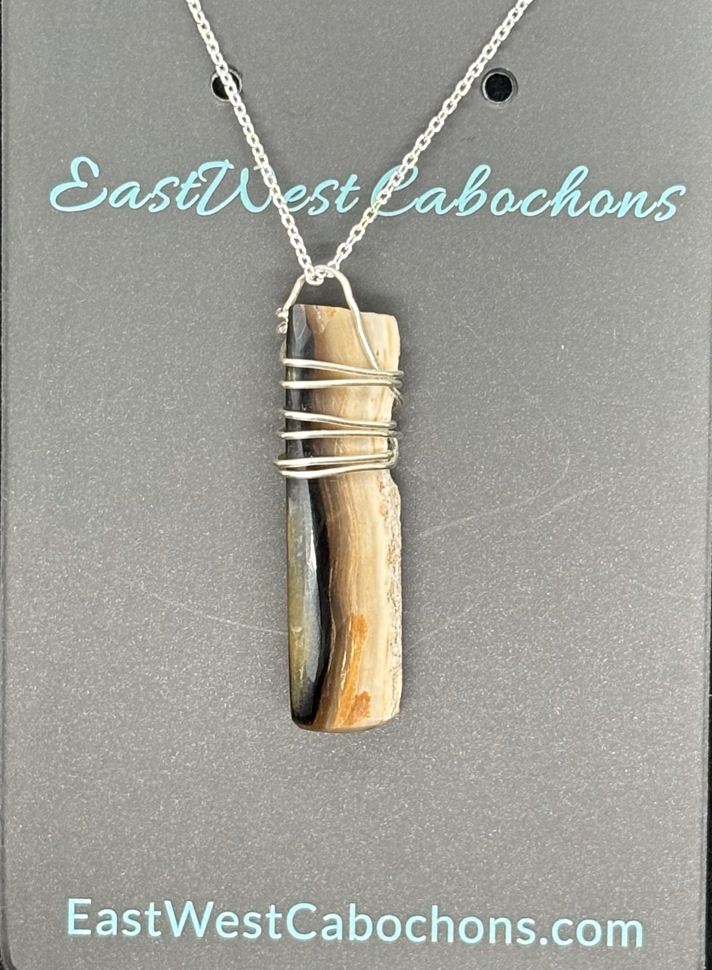 PETRIFIED WOOD AND SILVER NECKLACE