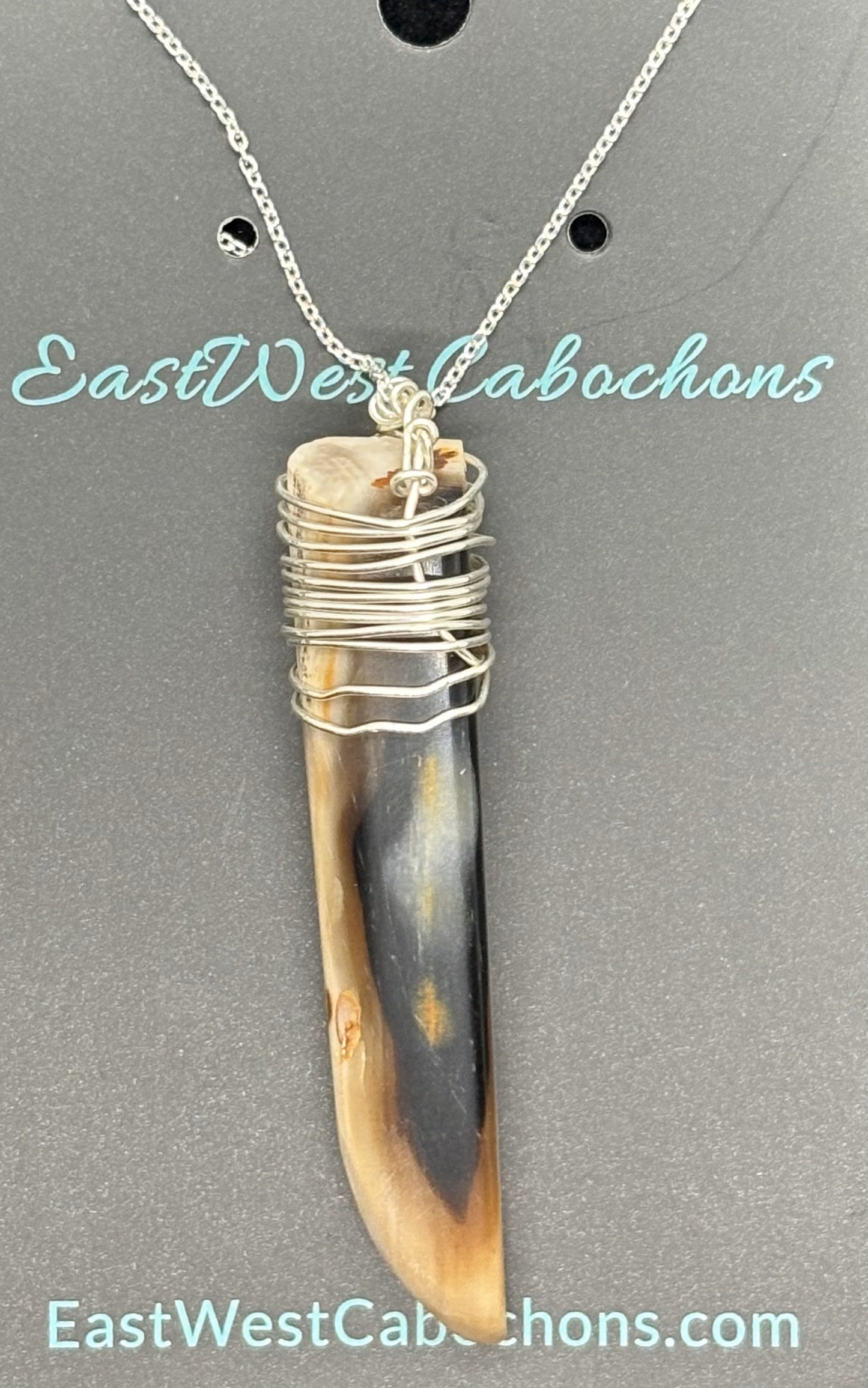 PETRIFIED WOOD AND SILVER NECKLACE
