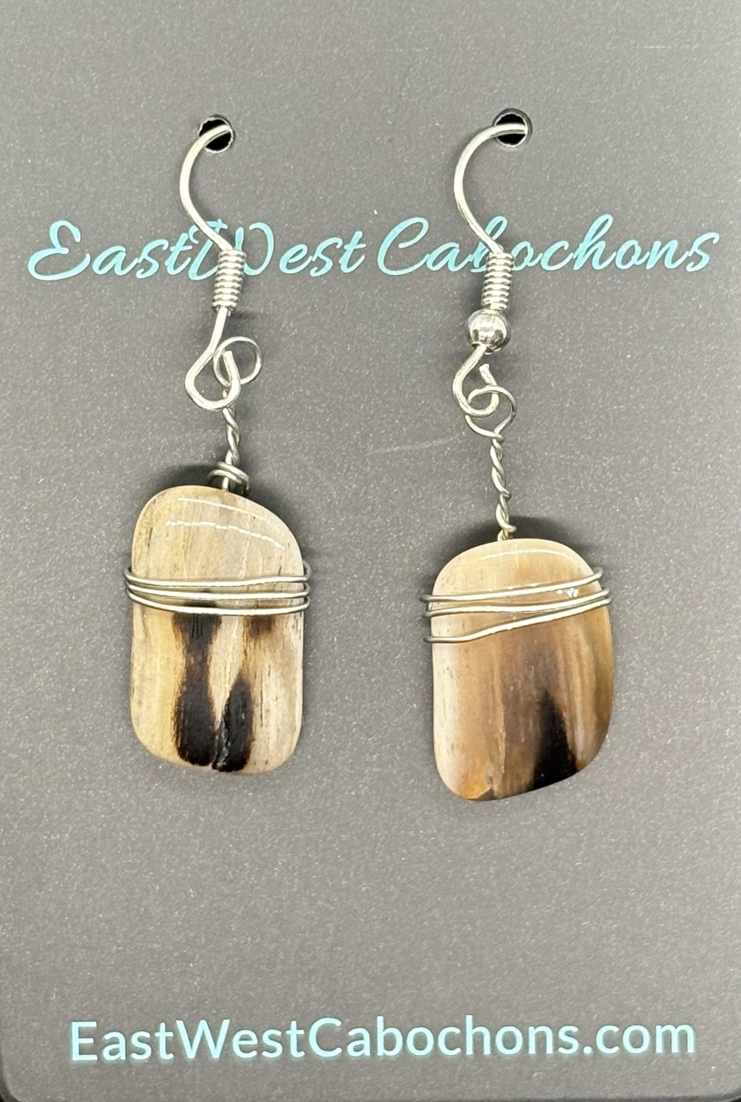PETRIFIED WOOD AND SILVER EARRINGS
